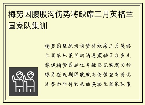 梅努因腹股沟伤势将缺席三月英格兰国家队集训